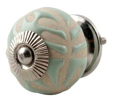 Sage Green Etched Ceramic Floral Cabinet Knob Online 